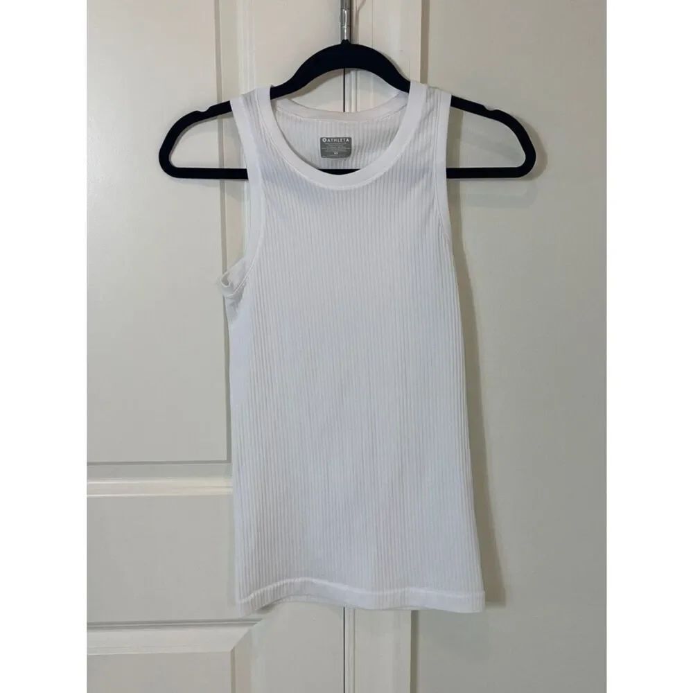 Athleta White Ribbed Crewneck Tank